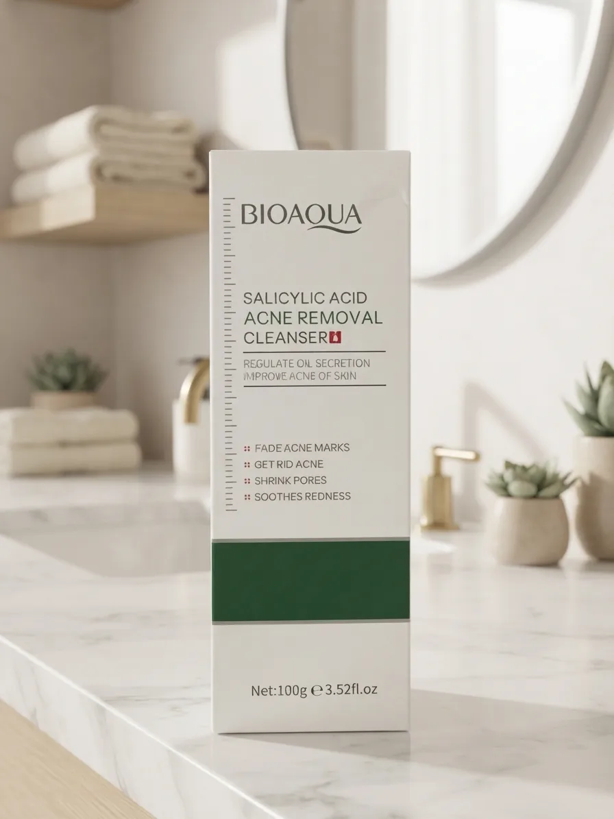 ✨ Limpiador Facial Bioaqua con Ácido Salicílico (100g) | Anti-Acné, Reductor de Poros y Control de Sebo 🌿💧