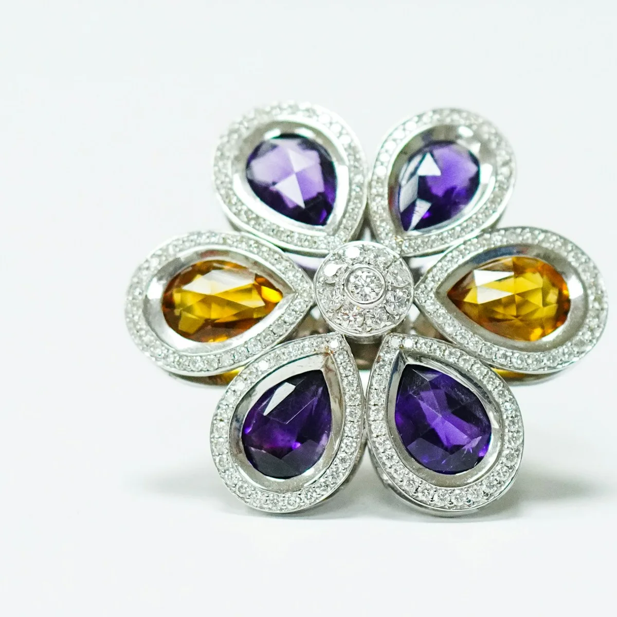 Anillo Flor de Amatista y Citrino