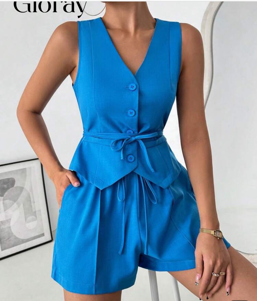 Conjunto de chaleco sin mangas unicolor