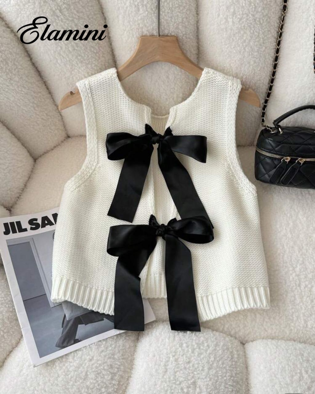 Chaleco de puntos sin mangas : Color blanco