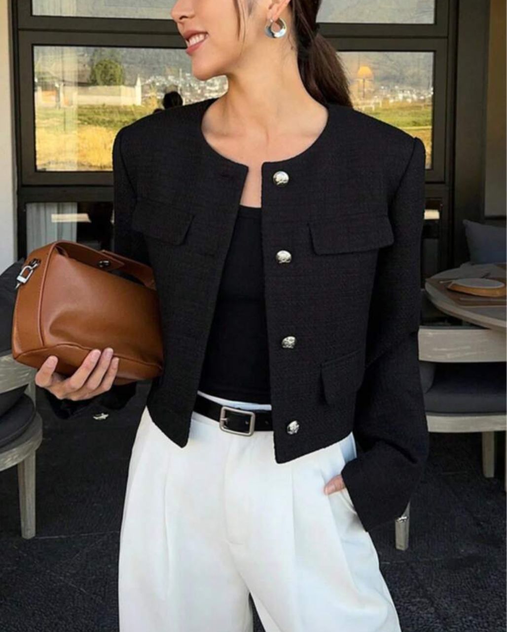 Chaqueta con botones y bolsillos de lana gruesa : Talla S