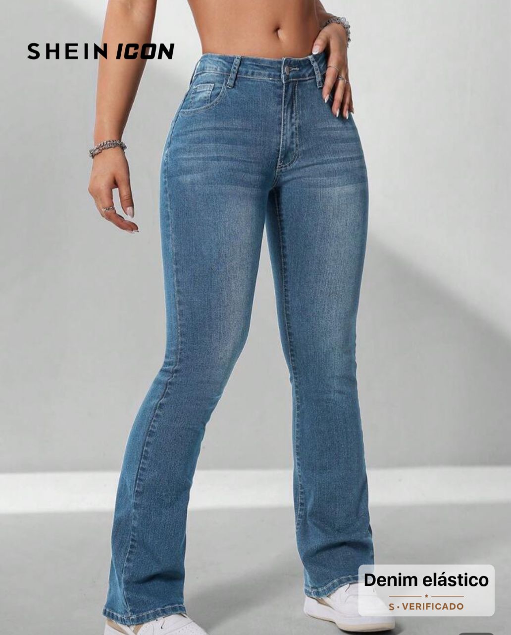Jeans acampanados de talle alto: Azul oscuro