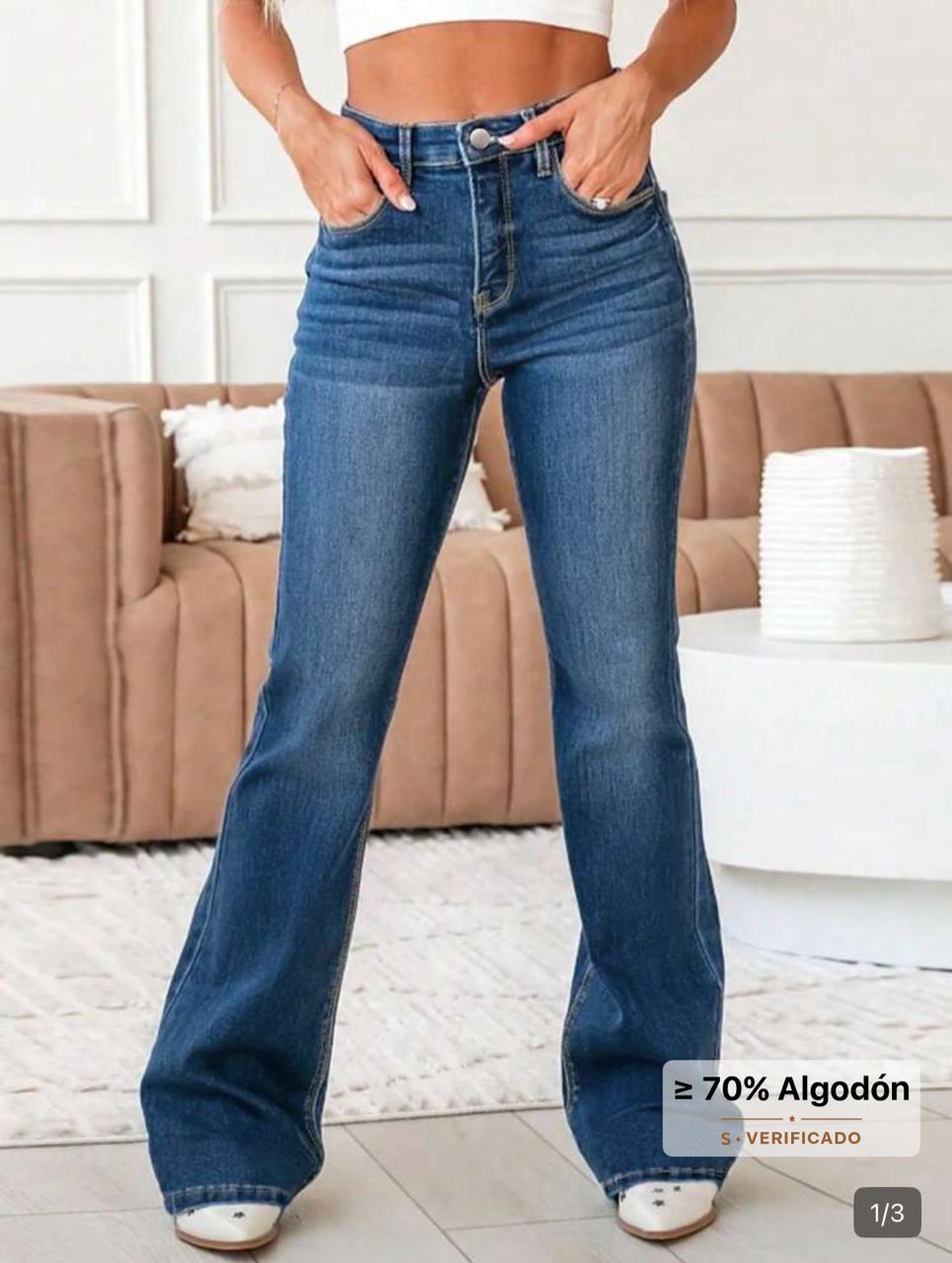 Jeans acampanados de talle alto ajustado: Azul oscuro