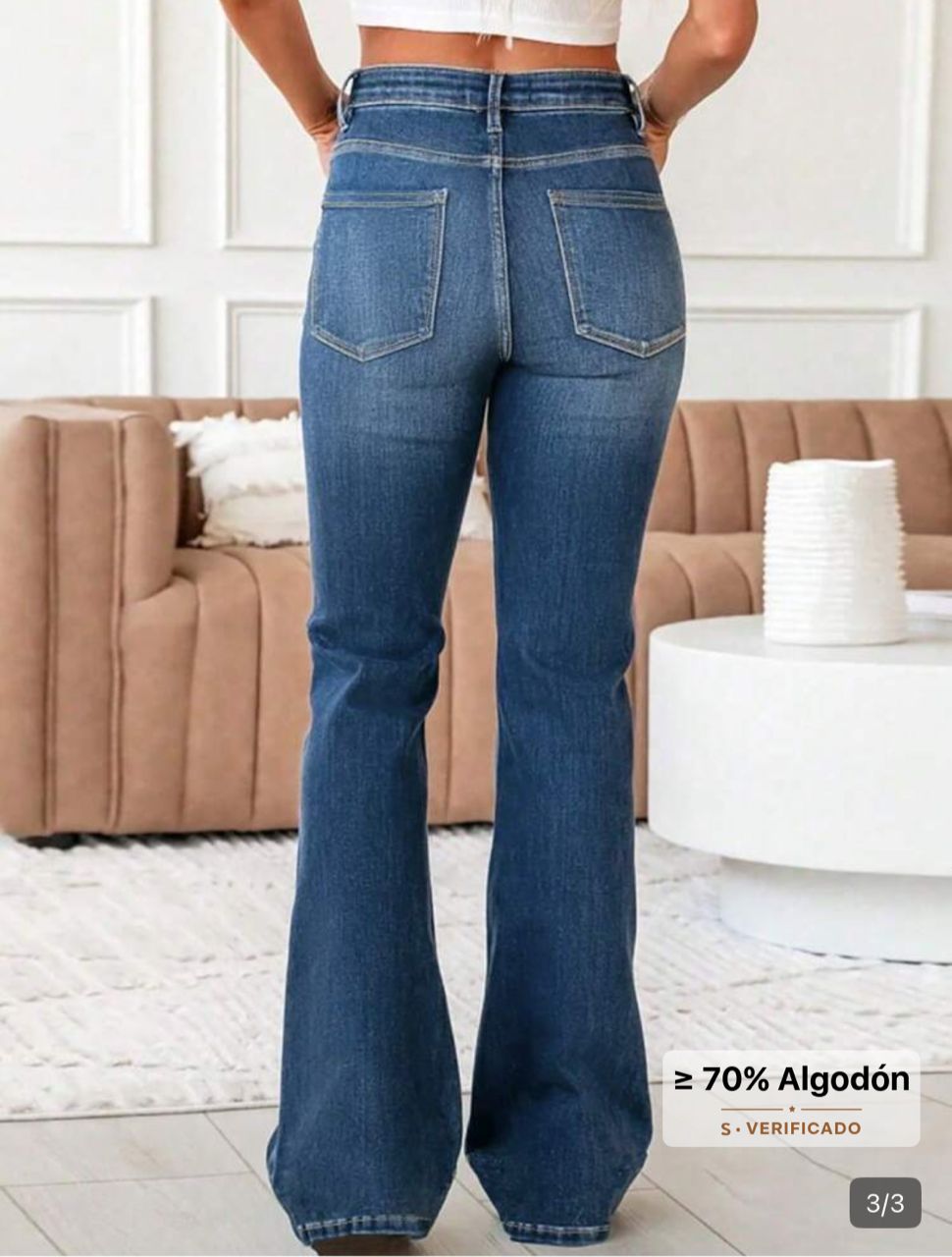 Jeans acampanados de talle alto ajustado: Azul oscuro