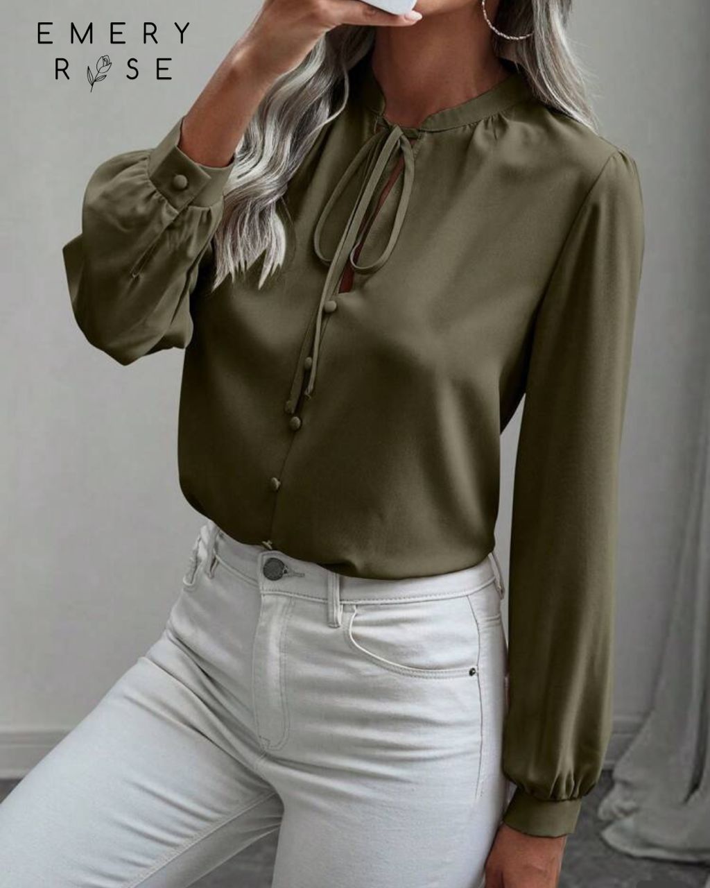 Camisa manga larga sencilla : Verde Militar