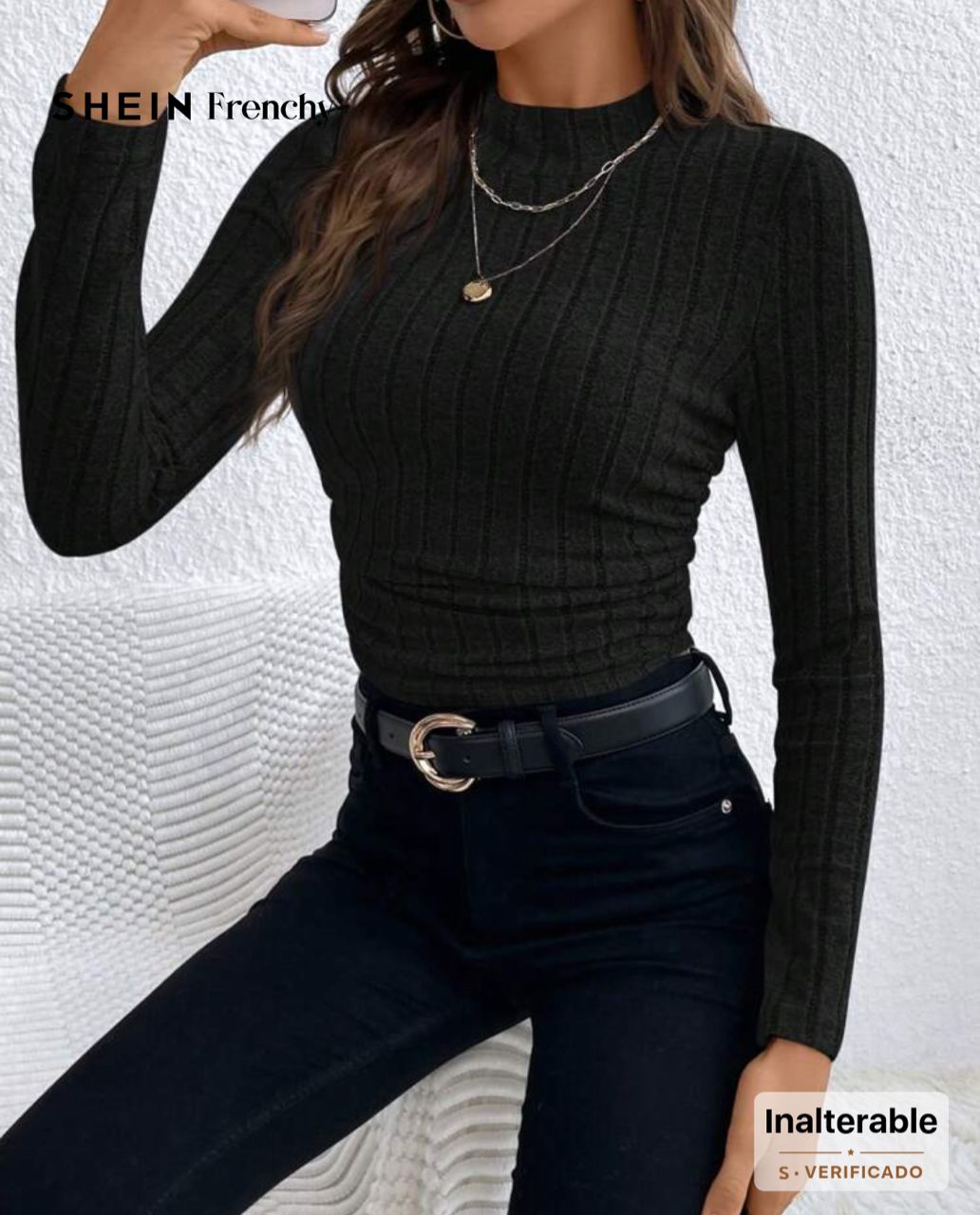 Camiseta negra acanalada: Talla L