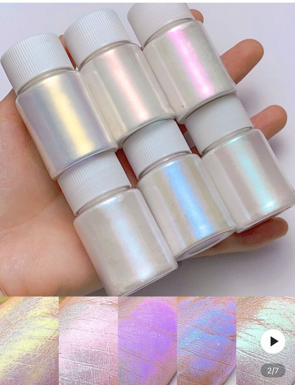Polvo de uñas iridiscente blanco 