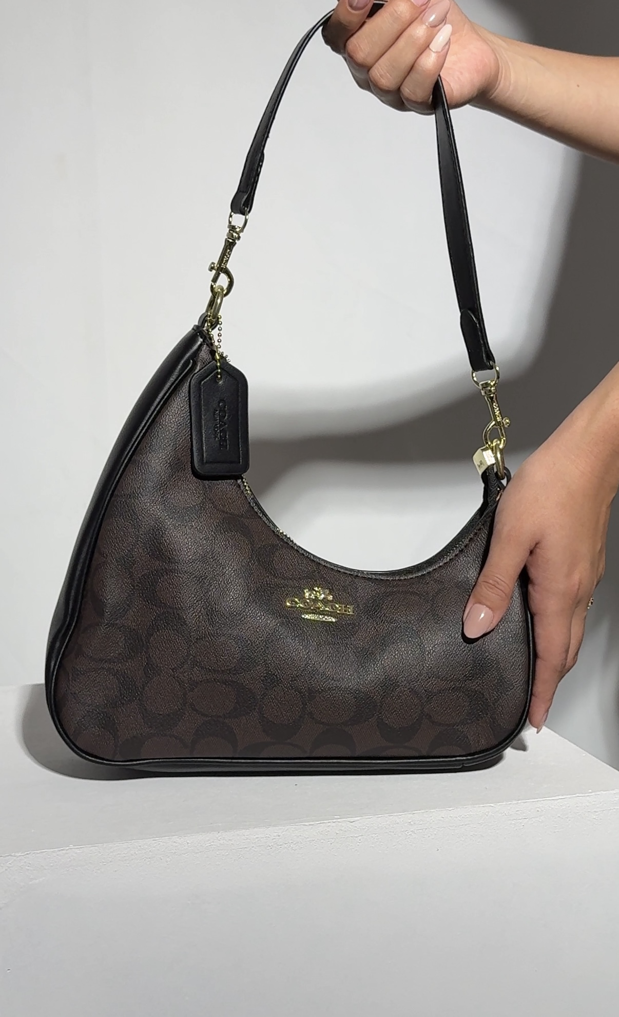 Cartera Coach Media Luna - Marron/Negra